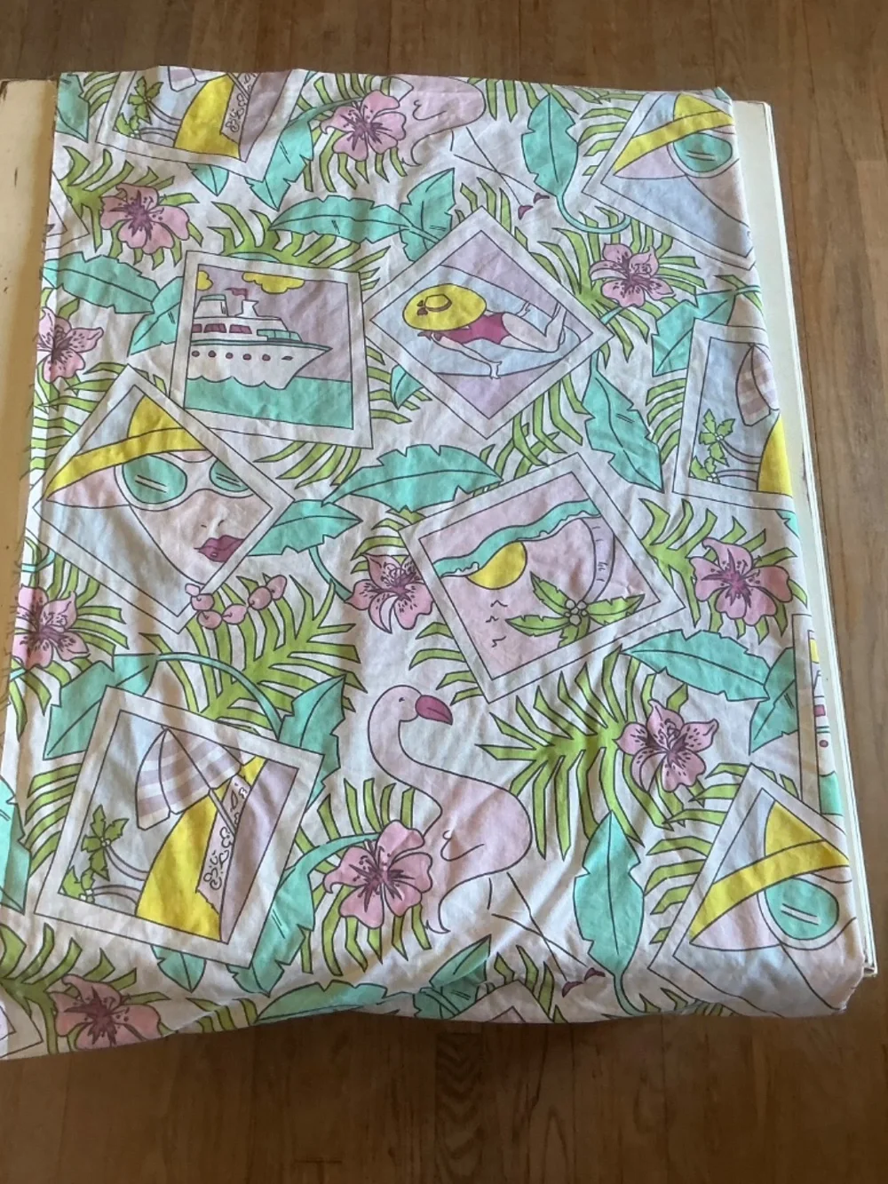 2 Vintage PACIFIC non iron Bon Voyage Vacation Print TWIN Flat Sheets
